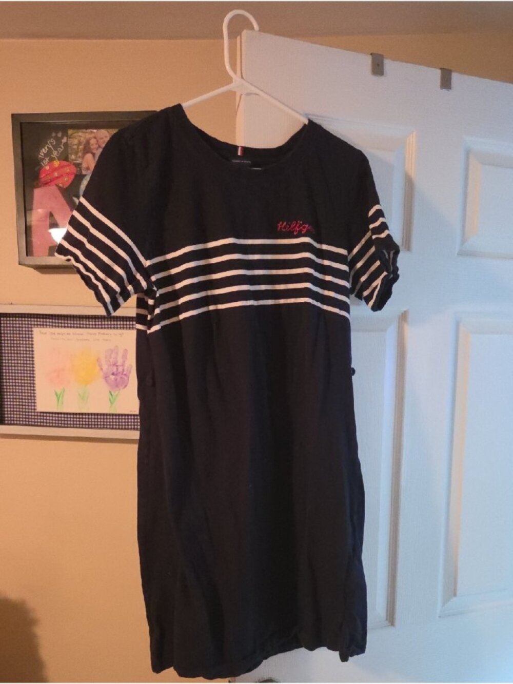 Tommy Hilfiger Navy Tee Shirt Dress with Red and White Detail